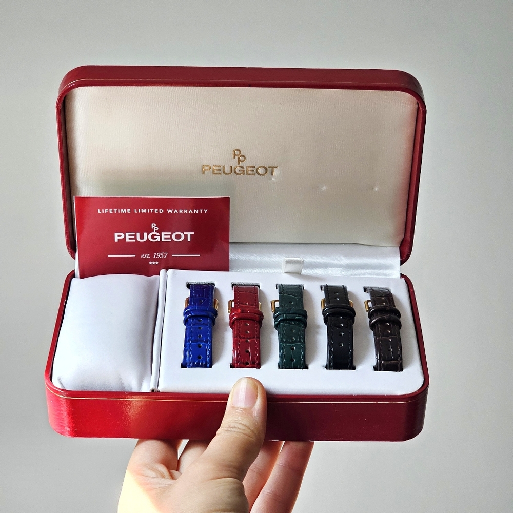 NEW Vintage Peugeot 5 Genuine Leather Watch Bands Set NIB Gold Buckle 0.5